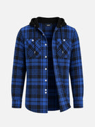 Men's Hooded Plaid Double Pocket Long Sleeve Shirt Eleven Oasis