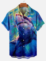 Hawaiian Shark Oil Painting Pattern Men's Short Sleeve TopMens short sleeve shirts Big and tall Mens shirts Short sleeve shirts for men Mens 4xl shirts Casual short sleeve shirts