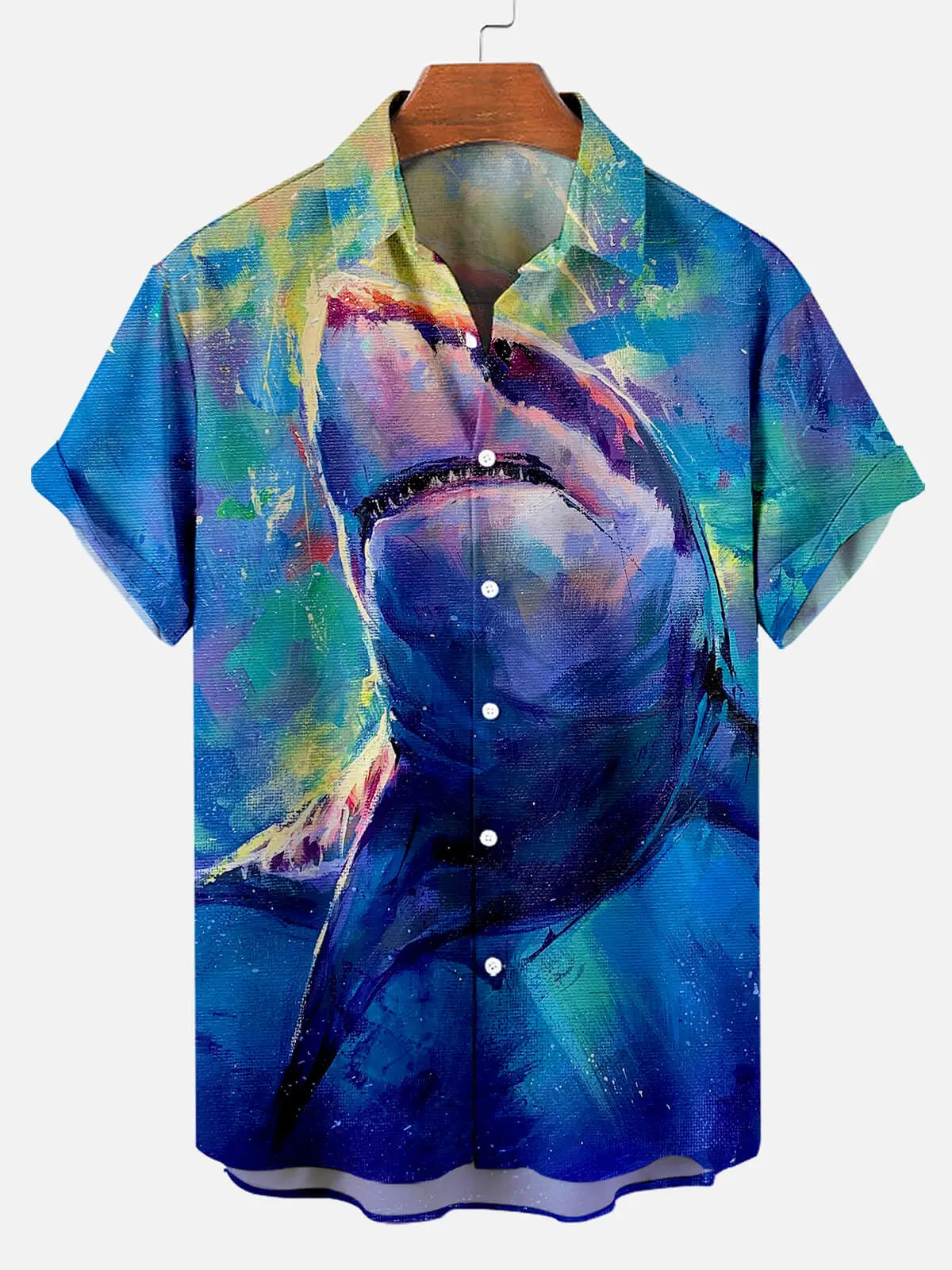 Hawaiian Shark Oil Painting Pattern Men's Short Sleeve TopMens short sleeve shirts Big and tall Mens shirts Short sleeve shirts for men Mens 4xl shirts Casual short sleeve shirts