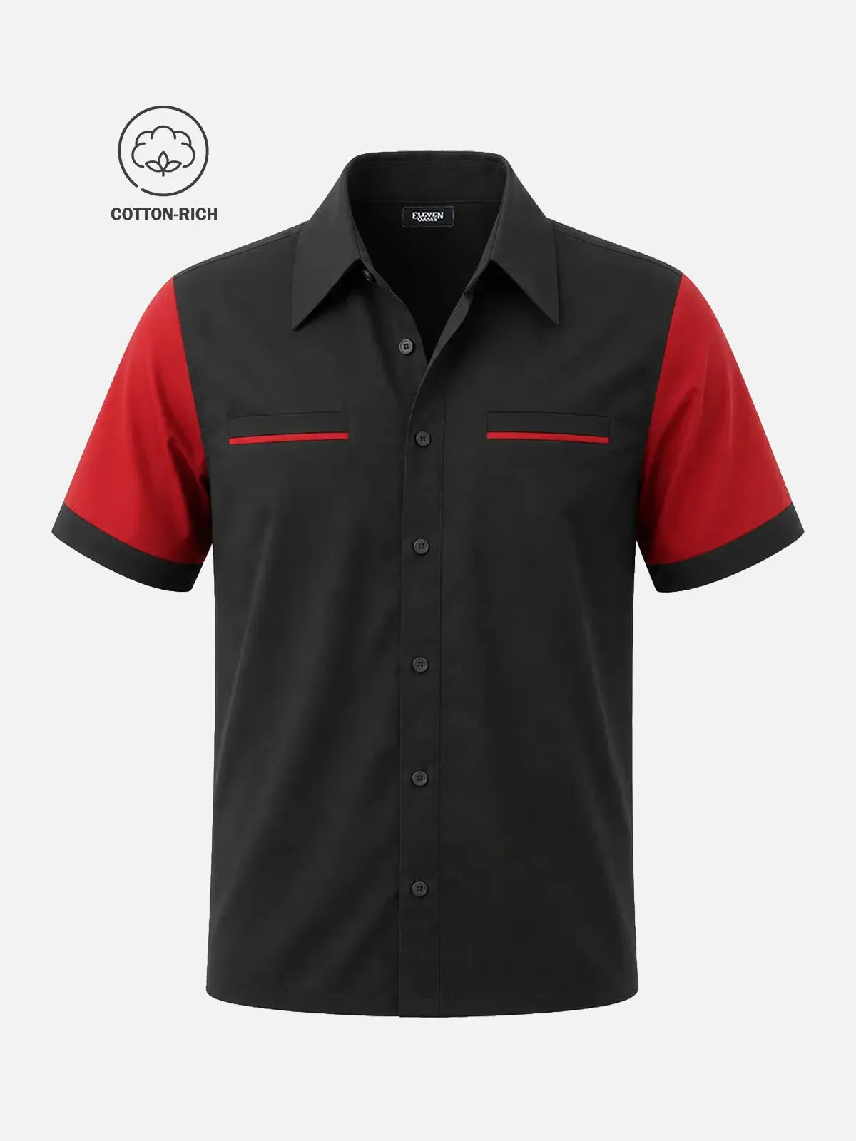 Men's Cotton Contrast Sleeve Piped Bowling Short Sleeve Shirt Eleven Oasis