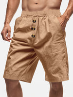 Men's Linen Blend Drawstring Button Fly Shorts Eleven Oasis