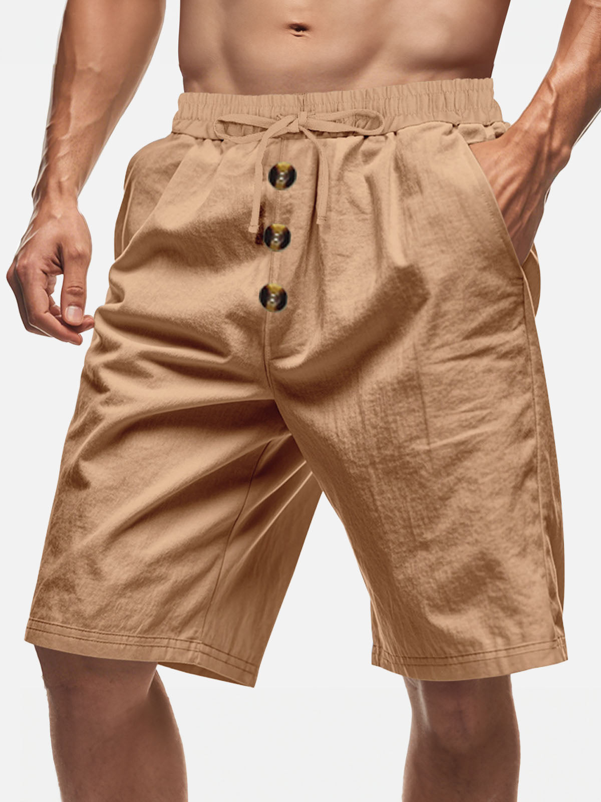 Men's Linen Blend Drawstring Button Fly Shorts Eleven Oasis