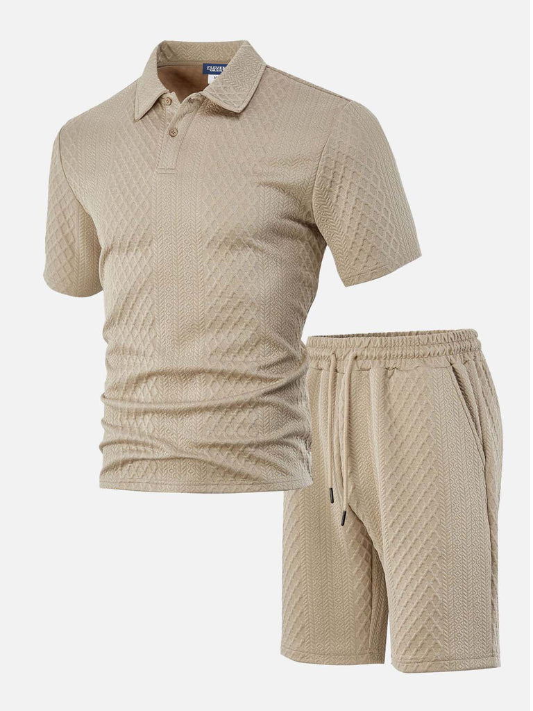 Men's Textured Jacquard Polo Short Set Eleven Oasis