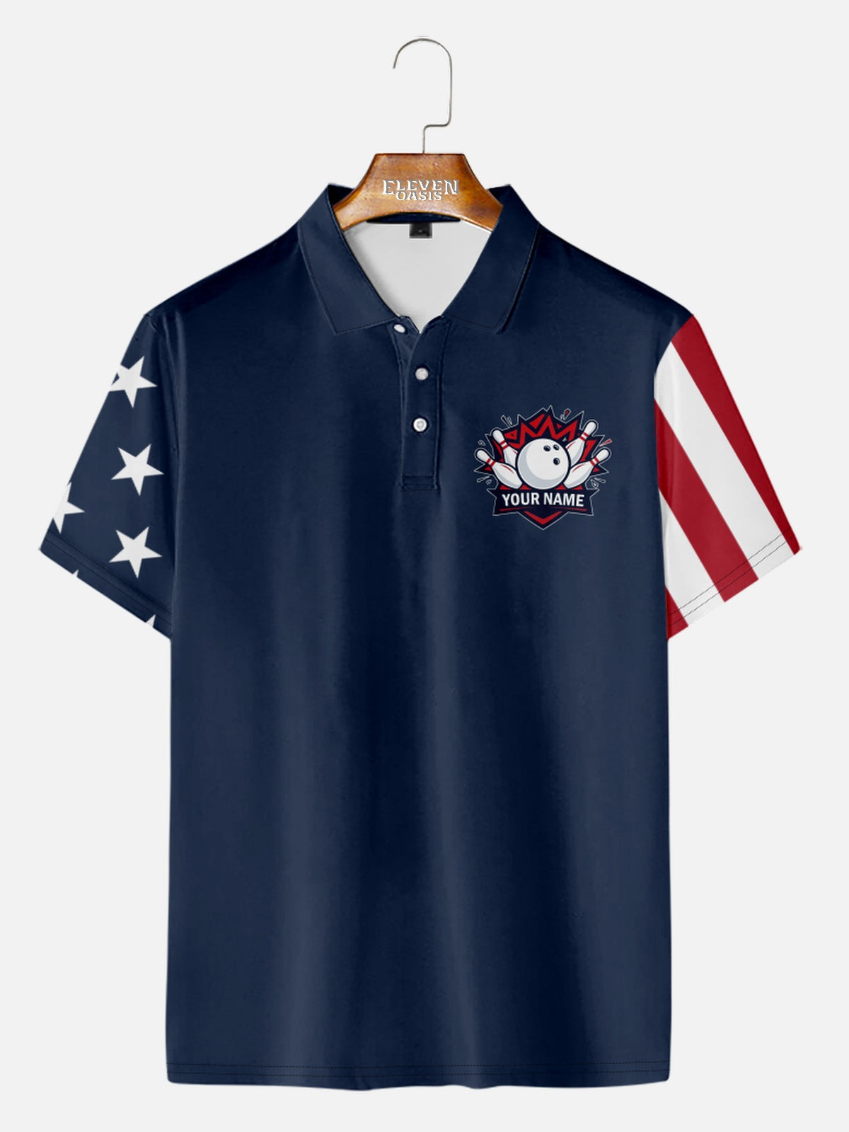 Men's Custom Patriot Bowling Short Sleeve Polo Shirt Eleven Oasis