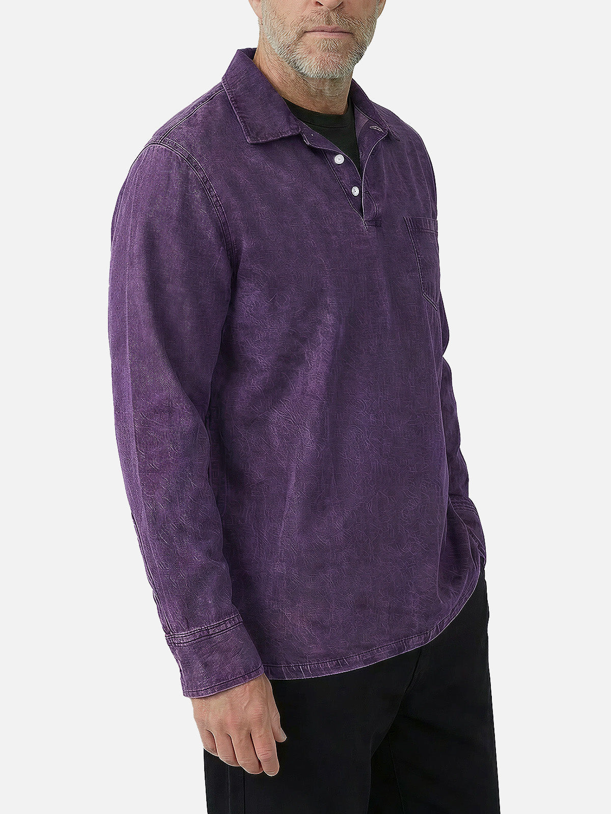 Men's Washed Long Sleeve Henley Shirt ElevenOasis