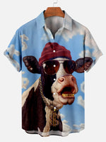Funny Cow Pattern Men's Short Sleeve TopMens short sleeve shirts Big and tall Mens shirts Short sleeve shirts for men Mens 4xl shirts Casual short sleeve shirts