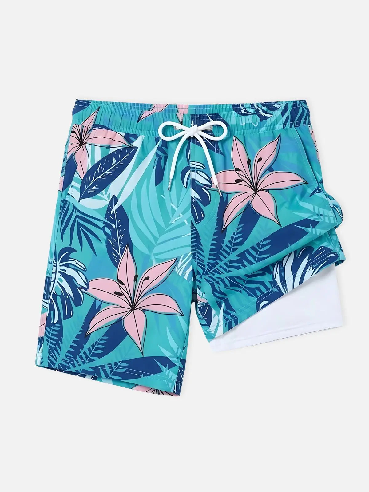 Men's Slim Fit Tropical Print Swim Trunks Eleven Oasis