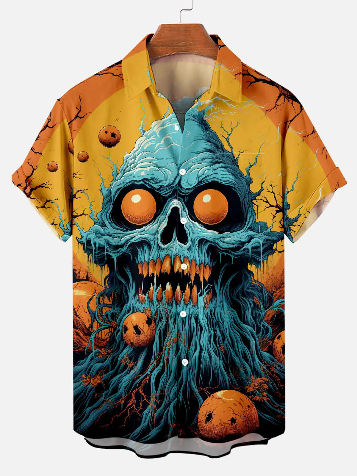 Tall Men's Rooted Nightmare Pumpkin Halloween Short Sleeve Shirt Eleven Oasis
