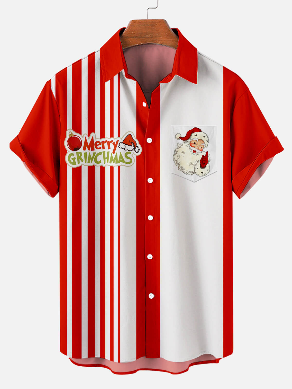 Christmas Stripe Print Men's Short Sleeve ShirtMens short sleeve shirts Big and tall Mens shirts Short sleeve shirts for men Mens 4xl shirts Casual short sleeve shirts