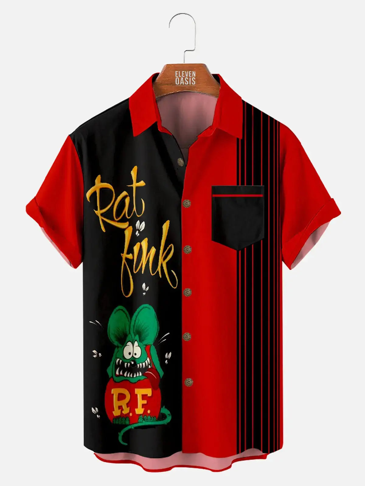 Men's Automotive Stripe Rat Fink Short Sleeve Shirt ElevenOasis