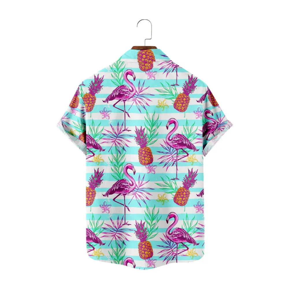 Men's Pineapple Flamingos All Over Print Casual Short Sleeve ShirtMens short sleeve shirts Big and tall Mens shirts Short sleeve shirts for men Mens 4xl shirts Casual short sleeve shirts