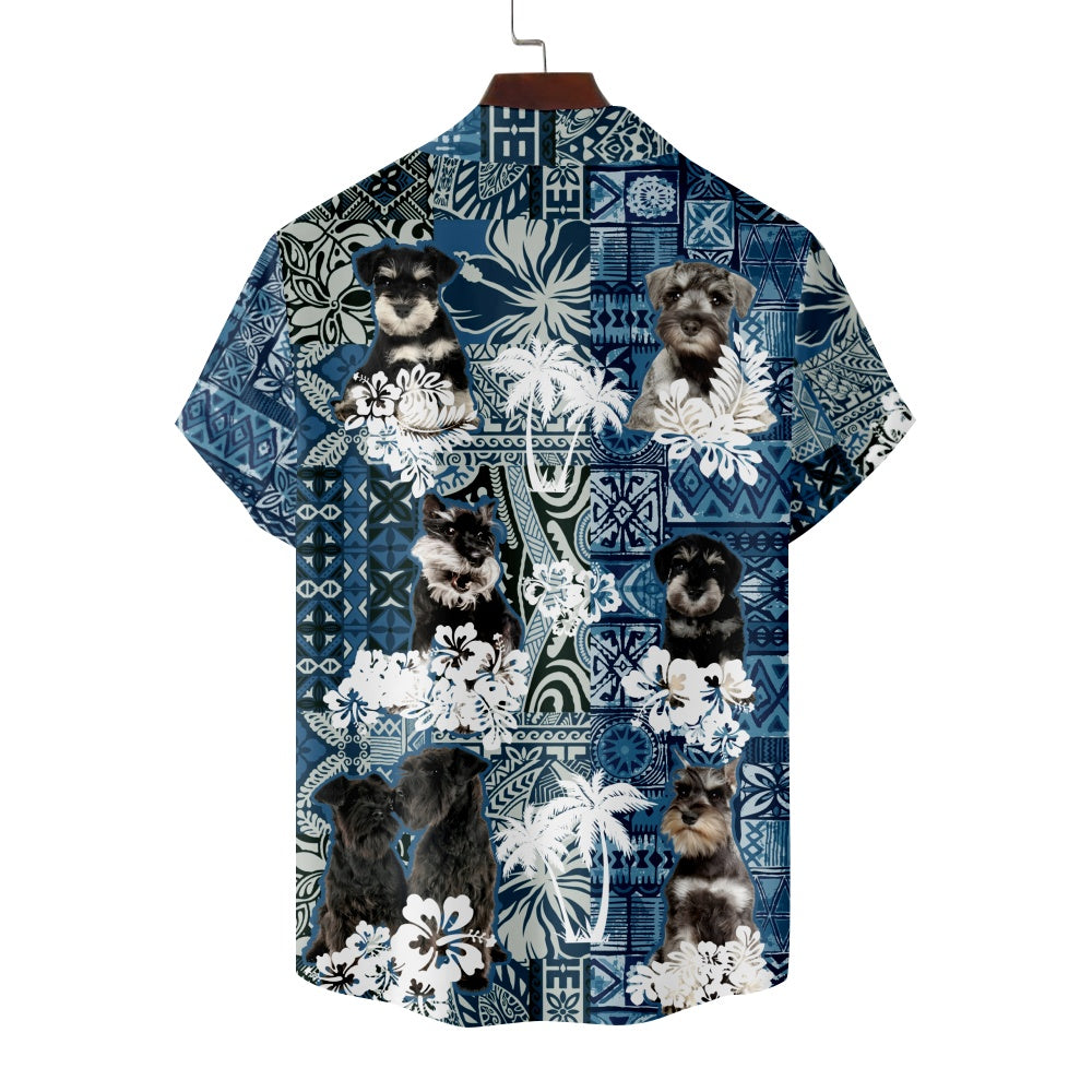 Men's Schnauzer Dog Tropical Holiday Short Sleeve ShirtMens short sleeve shirts Big and tall Mens shirts Short sleeve shirts for men Mens 4xl shirts Casual short sleeve shirts