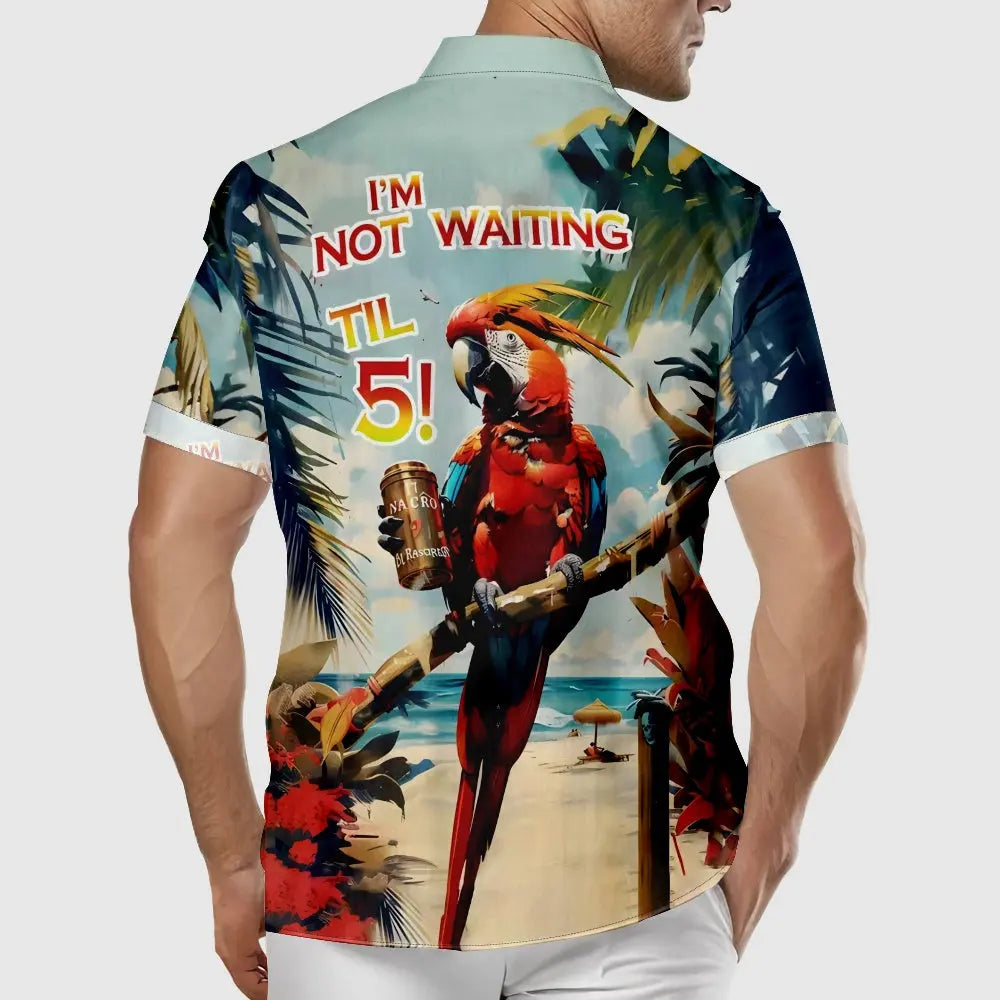 Men's Retro Pearched Parrot Vacation Palm Trees Drink Short Sleeve ShirtMens short sleeve shirts Big and tall Mens shirts Short sleeve shirts for men Mens 4xl shirts Casual short sleeve shirts