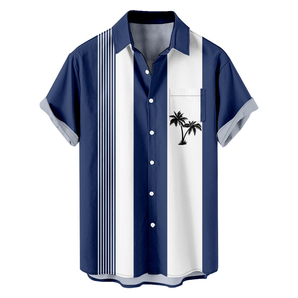 Men's Palm Tree Bowling Shirt with Chest PocketMens short sleeve shirts Big and tall Mens shirts Short sleeve shirts for men Mens 4xl shirts Casual short sleeve shirts