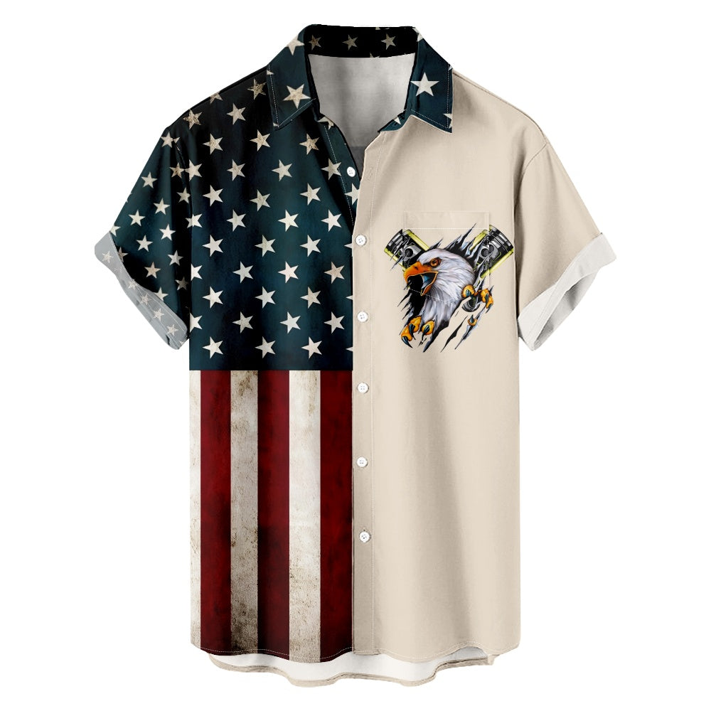 Men's American Flag with Eagle Shirt with Chest PocketMens short sleeve shirts Big and tall Mens shirts Short sleeve shirts for men Mens 4xl shirts Casual short sleeve shirts
