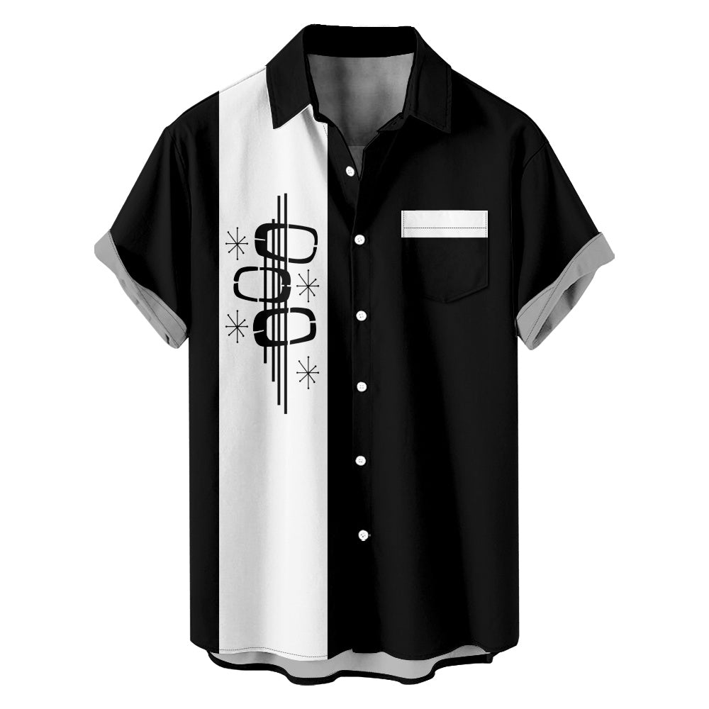 Men's Simple Pattern Bowling Shirt with Chest PocketMens short sleeve shirts Big and tall Mens shirts Short sleeve shirts for men Mens 4xl shirts Casual short sleeve shirts