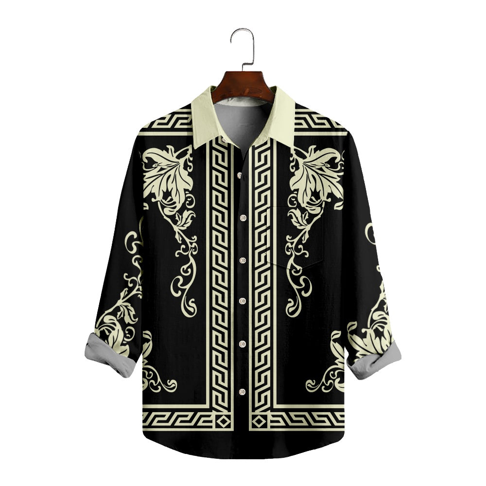 Men's Ornate Italian-Inspired Pattern Long Sleeve Shirt with Chest PocketMens short sleeve shirts Big and tall Mens shirts Short sleeve shirts for men Mens 4xl shirts Casual short sleeve shirts