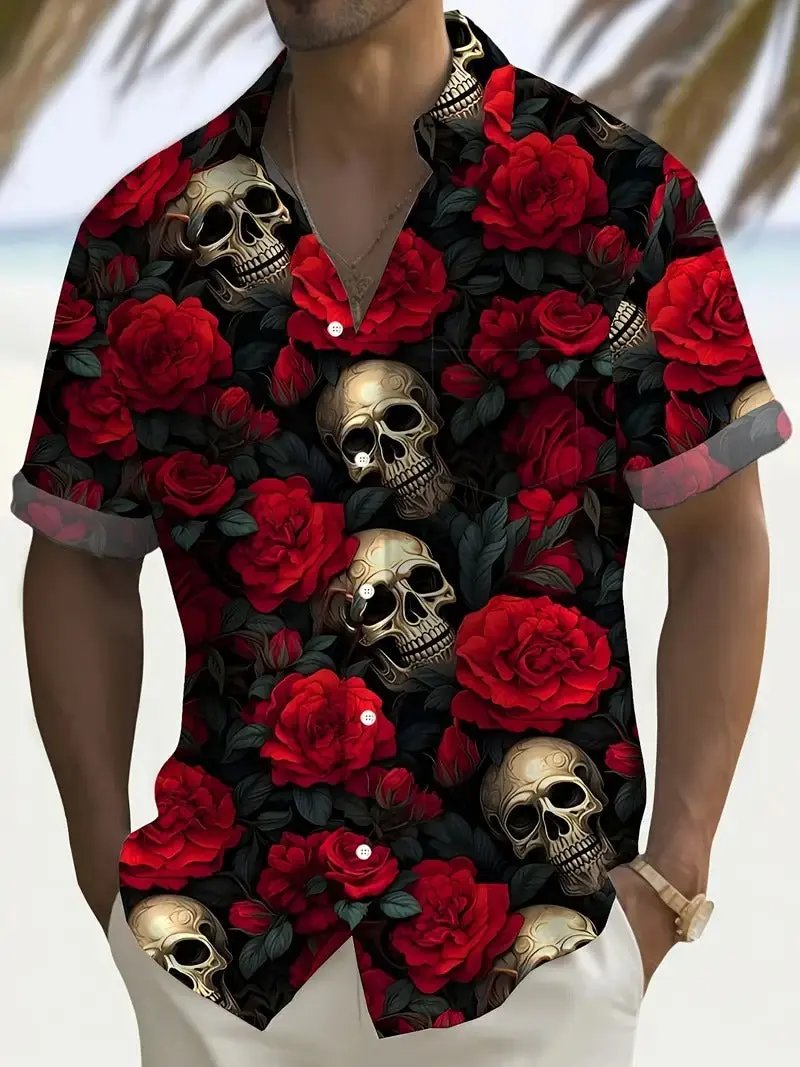 Men's Skulls and Roses Short Sleeve Shirt ElevenOasis