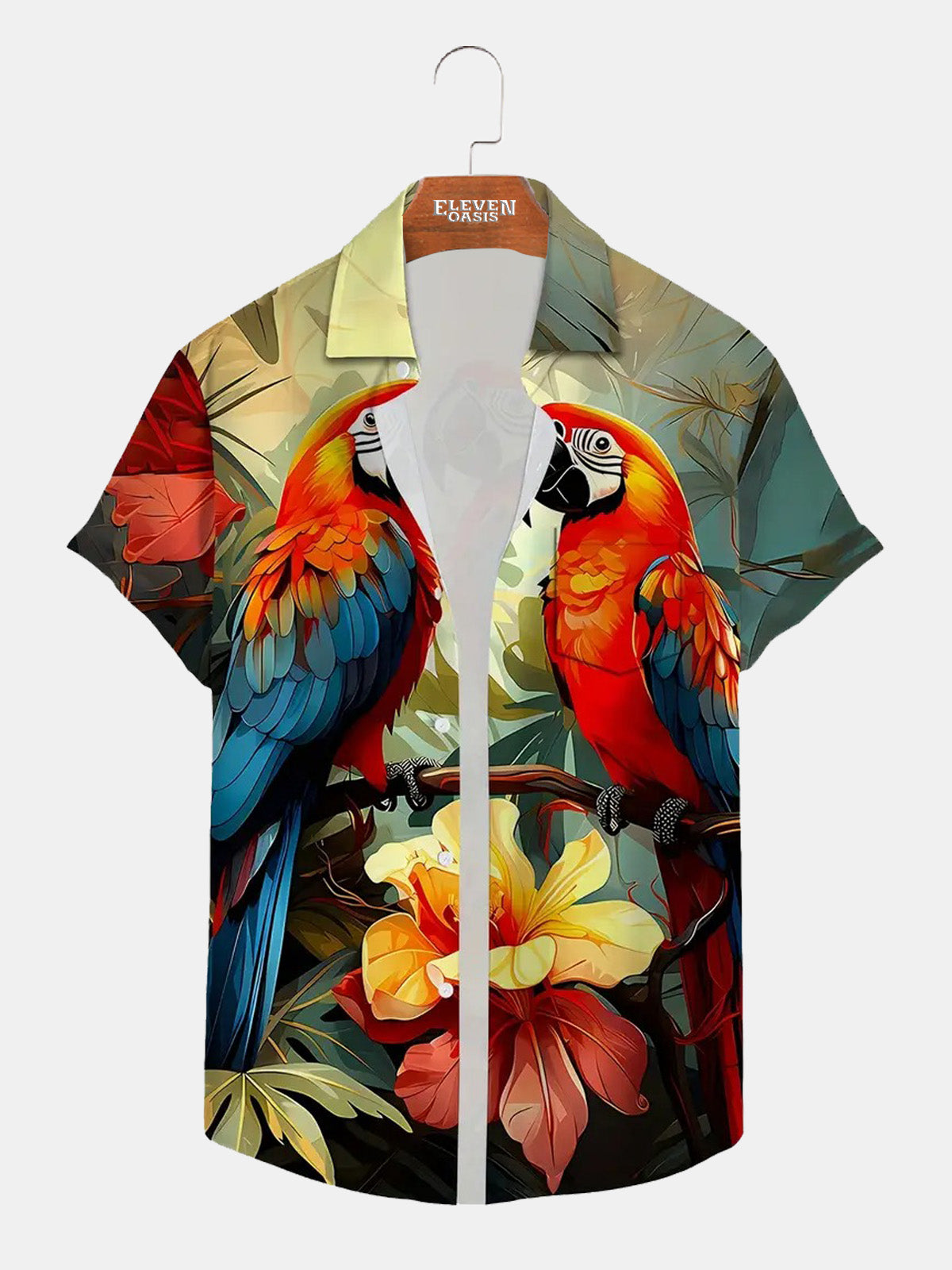 Men's Parrot Paradise Hawaiian Short Sleeve Shirt ElevenOasis