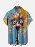 Men's Oil Paint Ostrich Art Short Sleeve Shirt Eleven Oasis