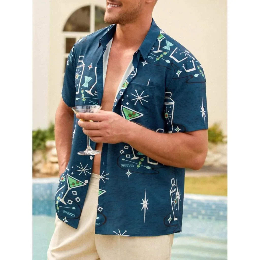 Men's Martini Cocktail Short Sleeve Casual Shirt ElevenOasis