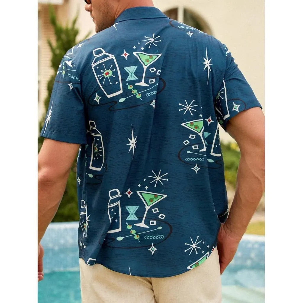 Men's Martini Cocktail Short Sleeve Casual Shirt ElevenOasis