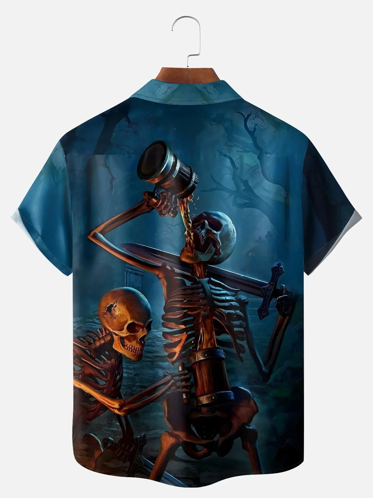 Men's Skeleton Drinking Party Short Sleeve Shirt ElevenOasis