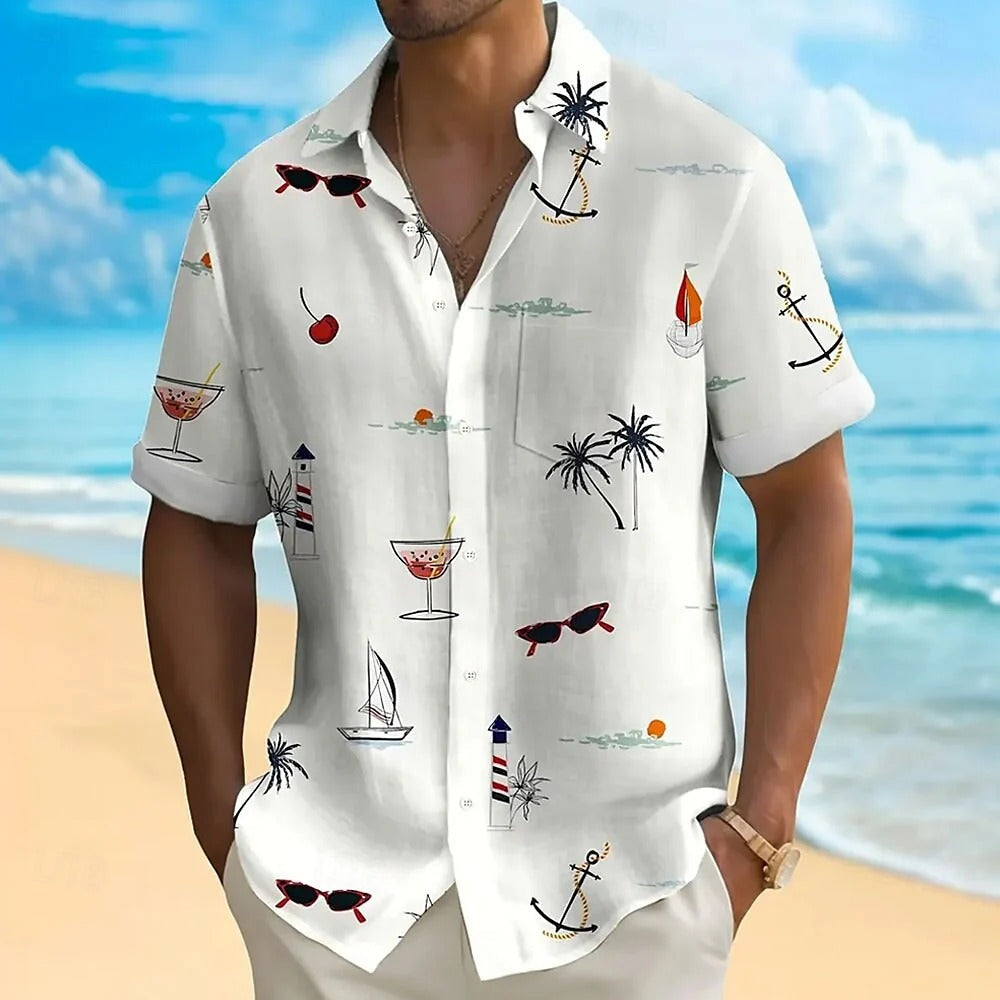 Men's Vacation Vibes Scattered Print Hawaiian Short Sleeve Shirt ElevenOasis