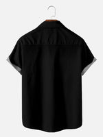Tall Men's Black Cat Bowling Shirt with Chest Pocket Eleven Oasis