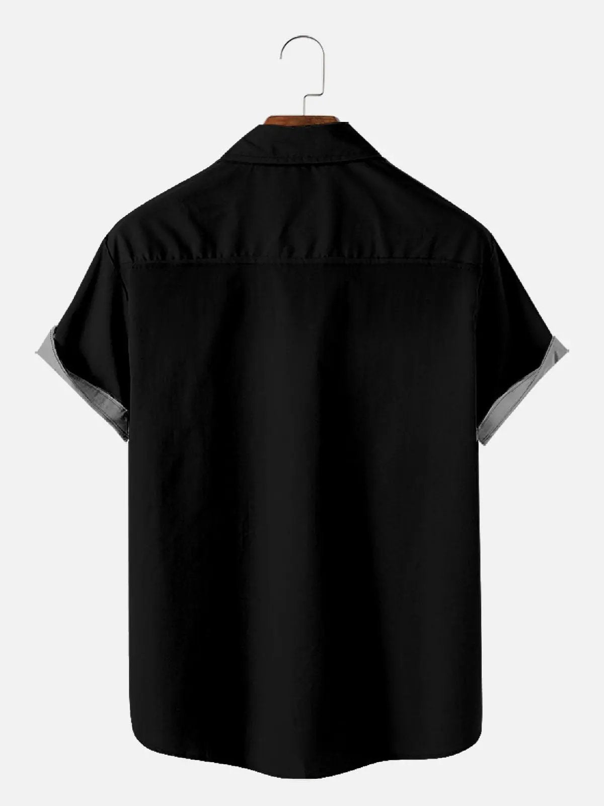 Tall Men's Black Cat Bowling Shirt with Chest Pocket Eleven Oasis