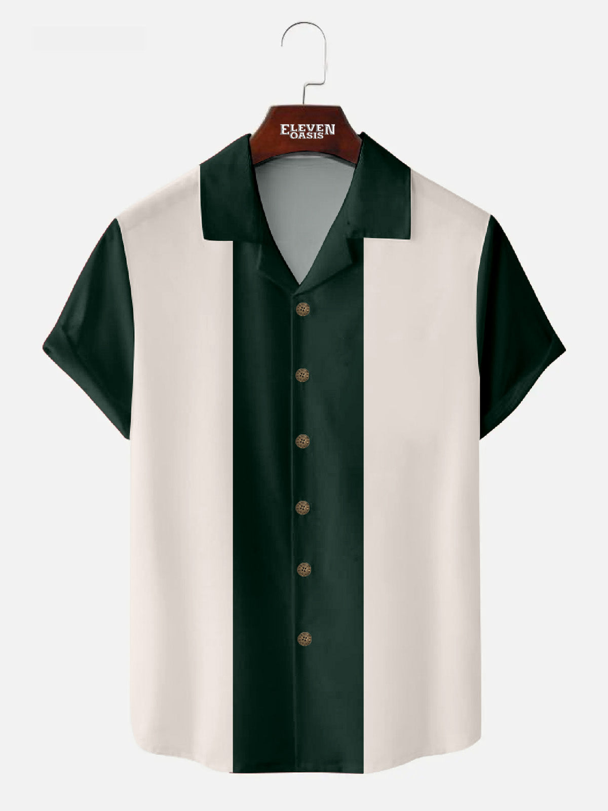 Men's Vintage Color Block Panel Stripe Camp Collar Short Sleeve Shirt ElevenOasis