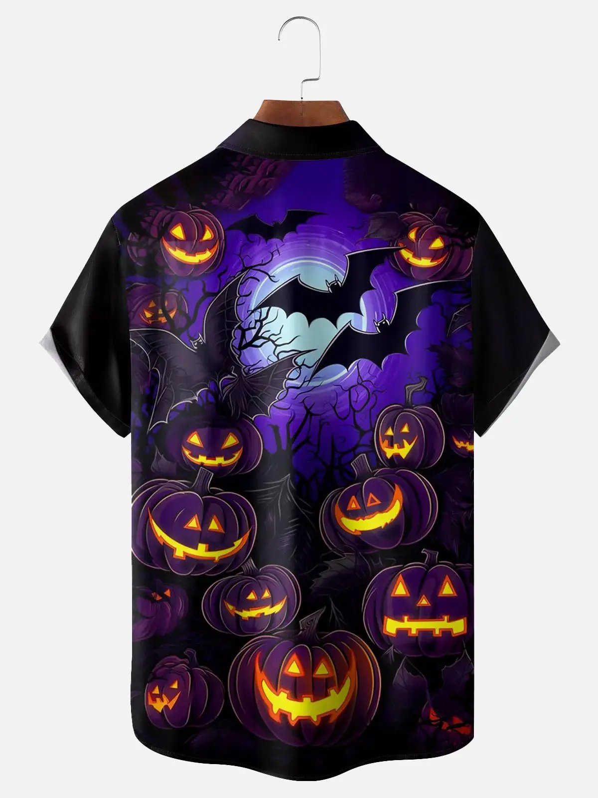 Men's Jack-O'-Lantern Bat Moon Short Sleeve Shirt ElevenOasis