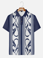 Men's Pinstripe Racing Panel Short Sleeve Polo Shirt ElevenOasis
