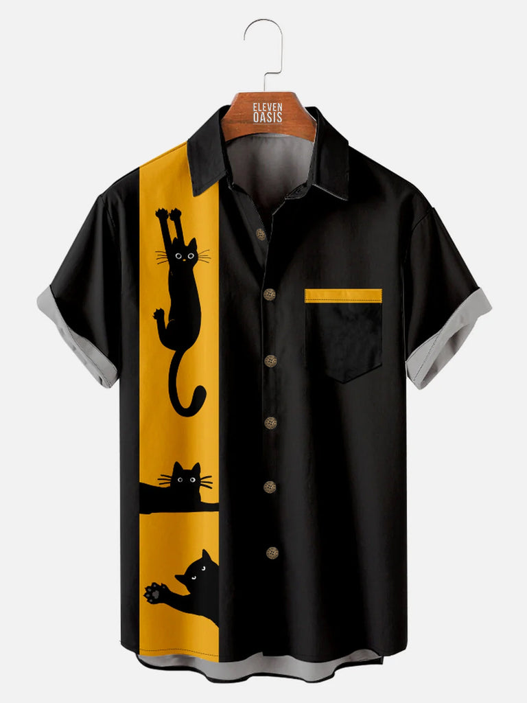 Men's Cats Bowling Short Sleeve ShirtMens short sleeve shirts Big and tall Mens shirts Short sleeve shirts for men Mens 4xl shirts Casual short sleeve shirts