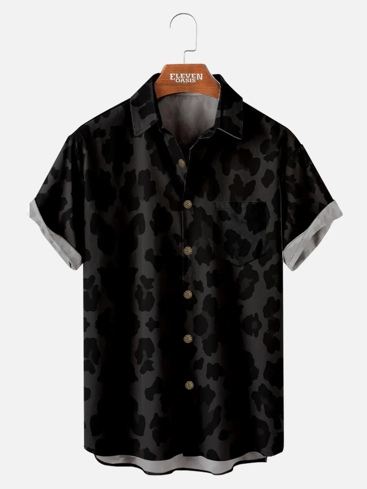 Tall Men's Classic Black Leopard Print Short Sleeve Shirt Eleven Oasis
