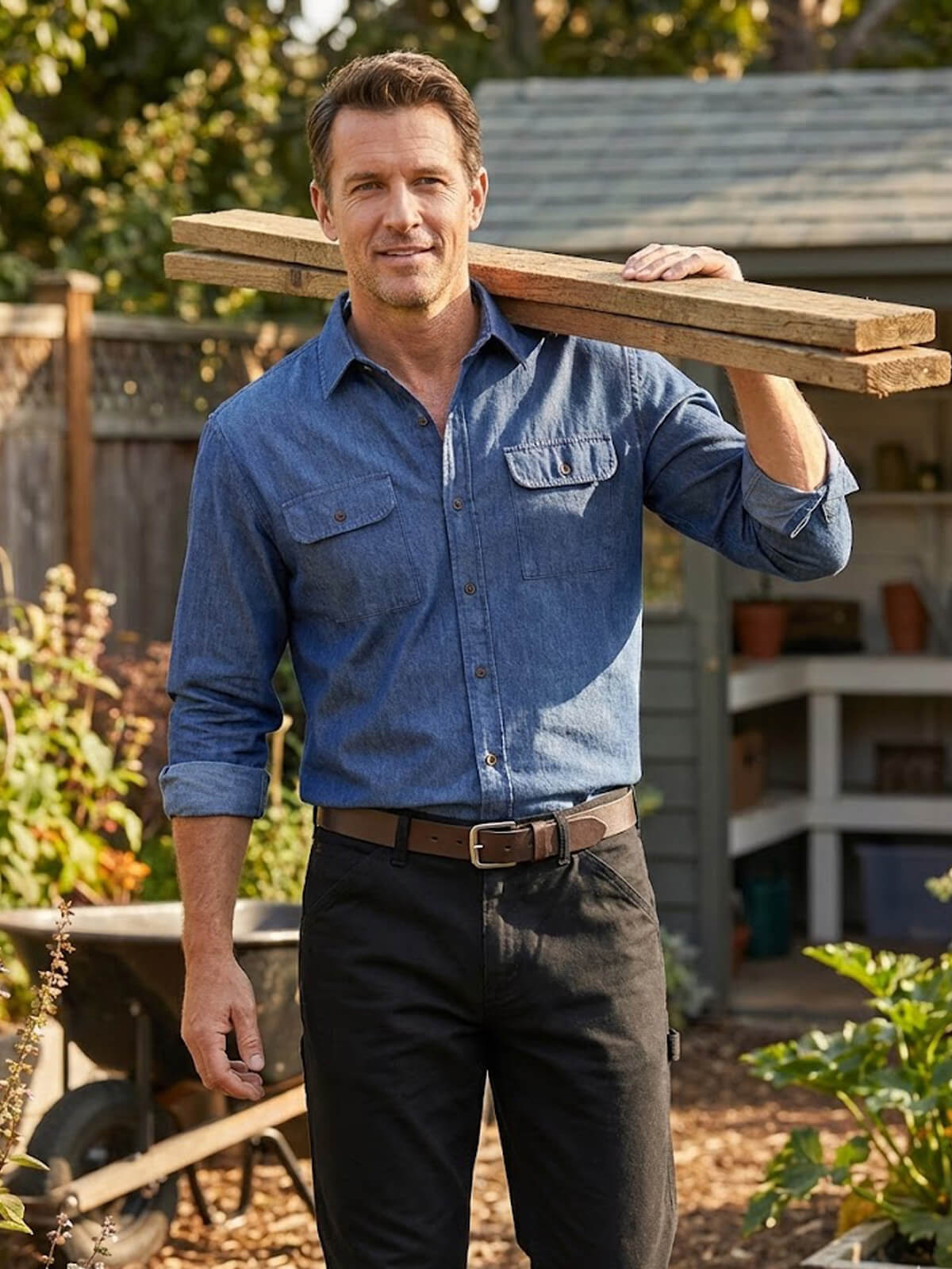 Men's Classic Denim Utility Long Sleeve Shirt Eleven Oasis