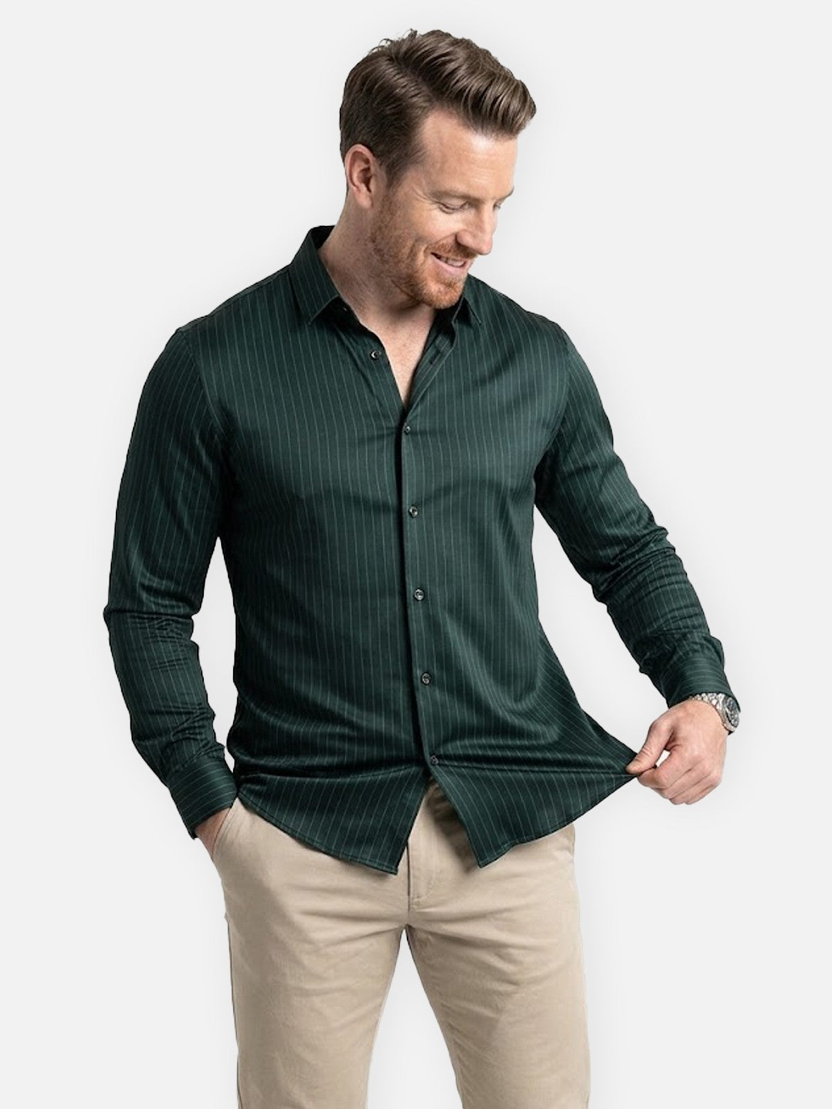 Men's Classic Pinstripe Stretch Slim Fit Long Sleeve Shirt Eleven Oasis