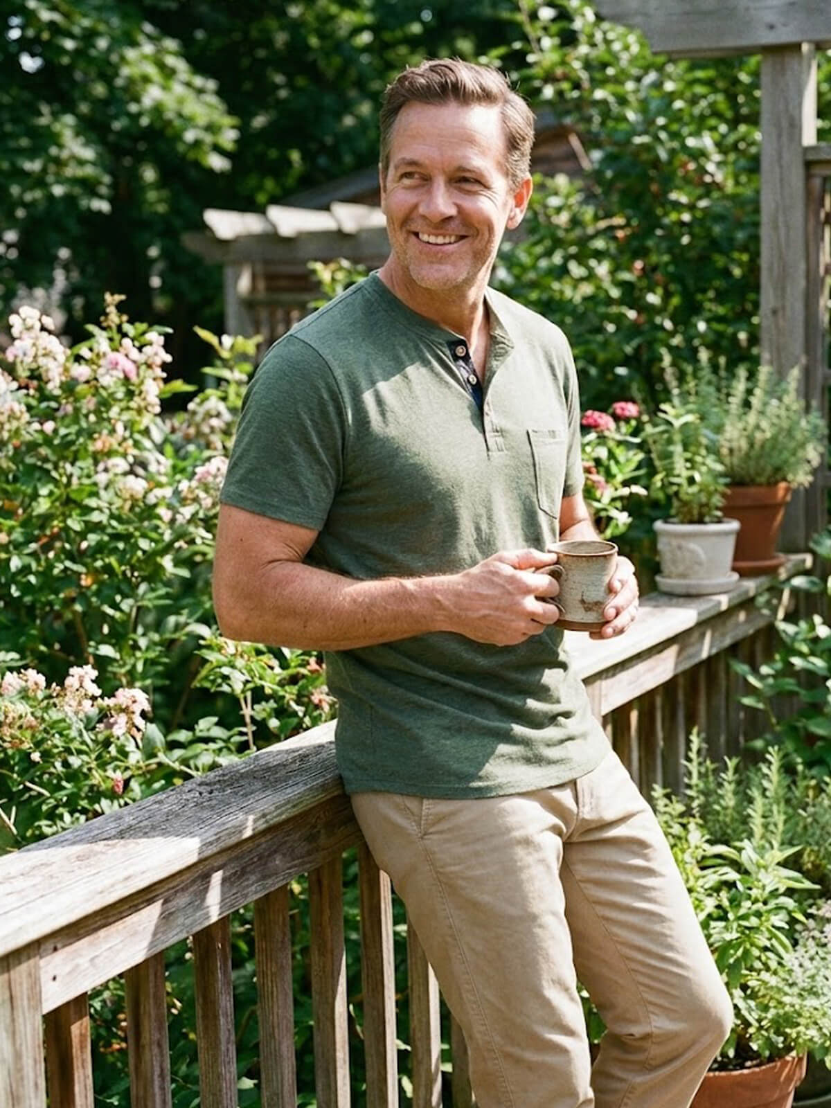 Men's Classic Henley Chest Pocket Short Sleeve Shirt Eleven Oasis