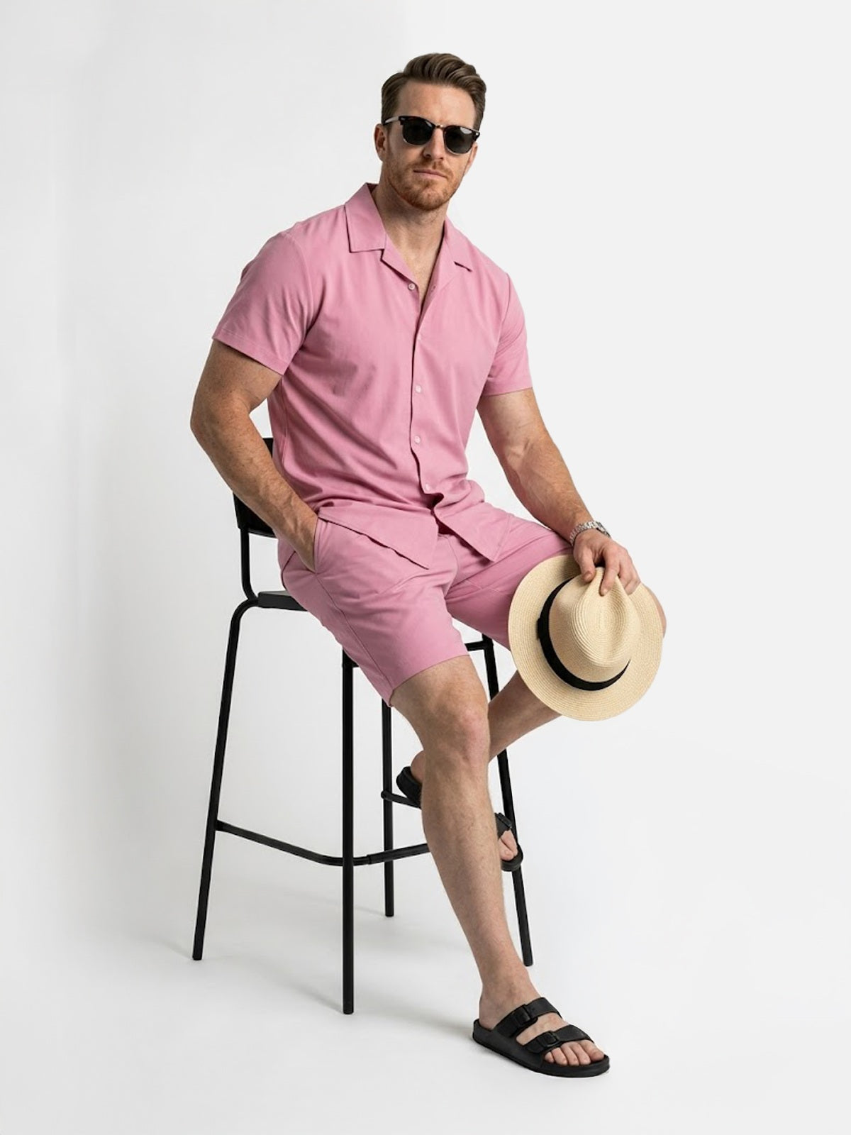Men's Casual Textured Slim Fit Short Sleeve Shirt and Shorts Set Eleven Oasis