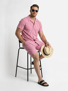 Men's Casual Textured Slim Fit Short Sleeve Shirt and Shorts Set Eleven Oasis