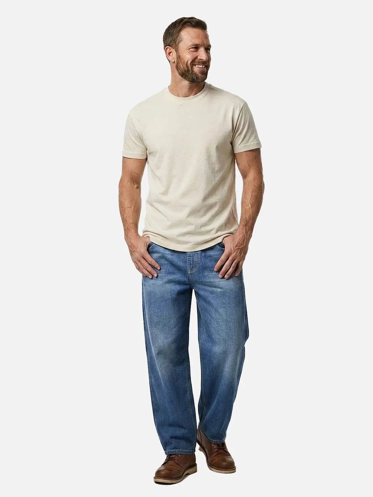 Men's Faded Wash Wide-Leg Drawstring Denim Pants ElevenOasis