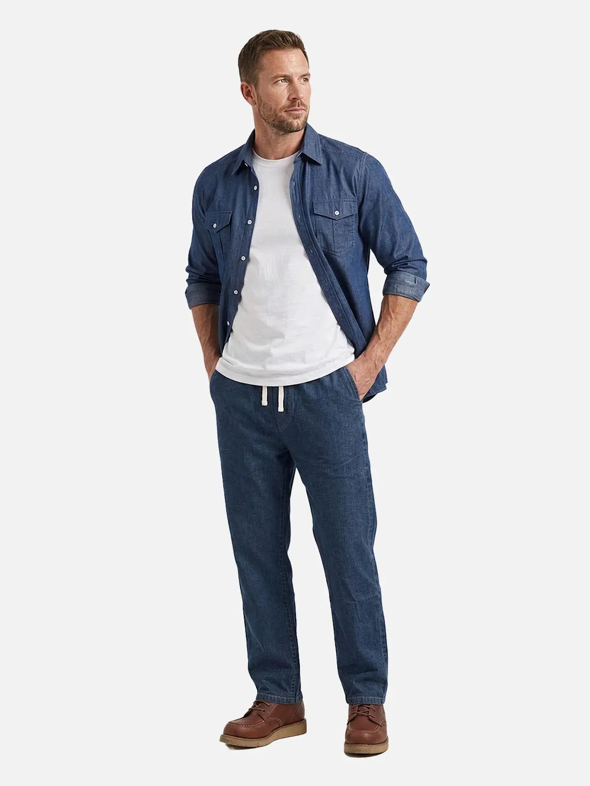 Men's Classic Straight-Leg Drawstring Denim Pants ElevenOasis