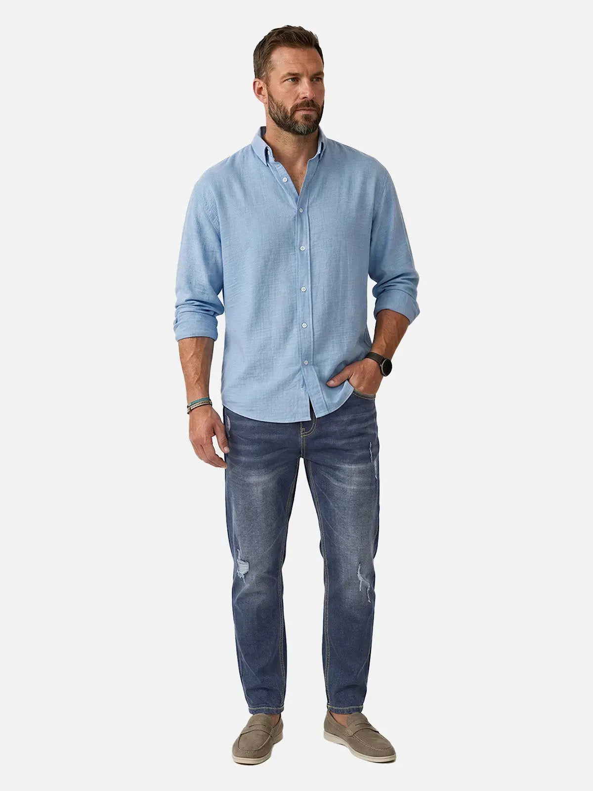 Men's Distressed Wash Drawstring Tapered Denim Pants ElevenOasis