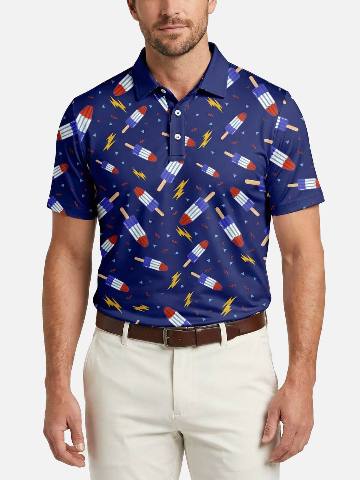 Men's Patriotic Popsicle Pattern Short Sleeve Polo Shirt Eleven Oasis