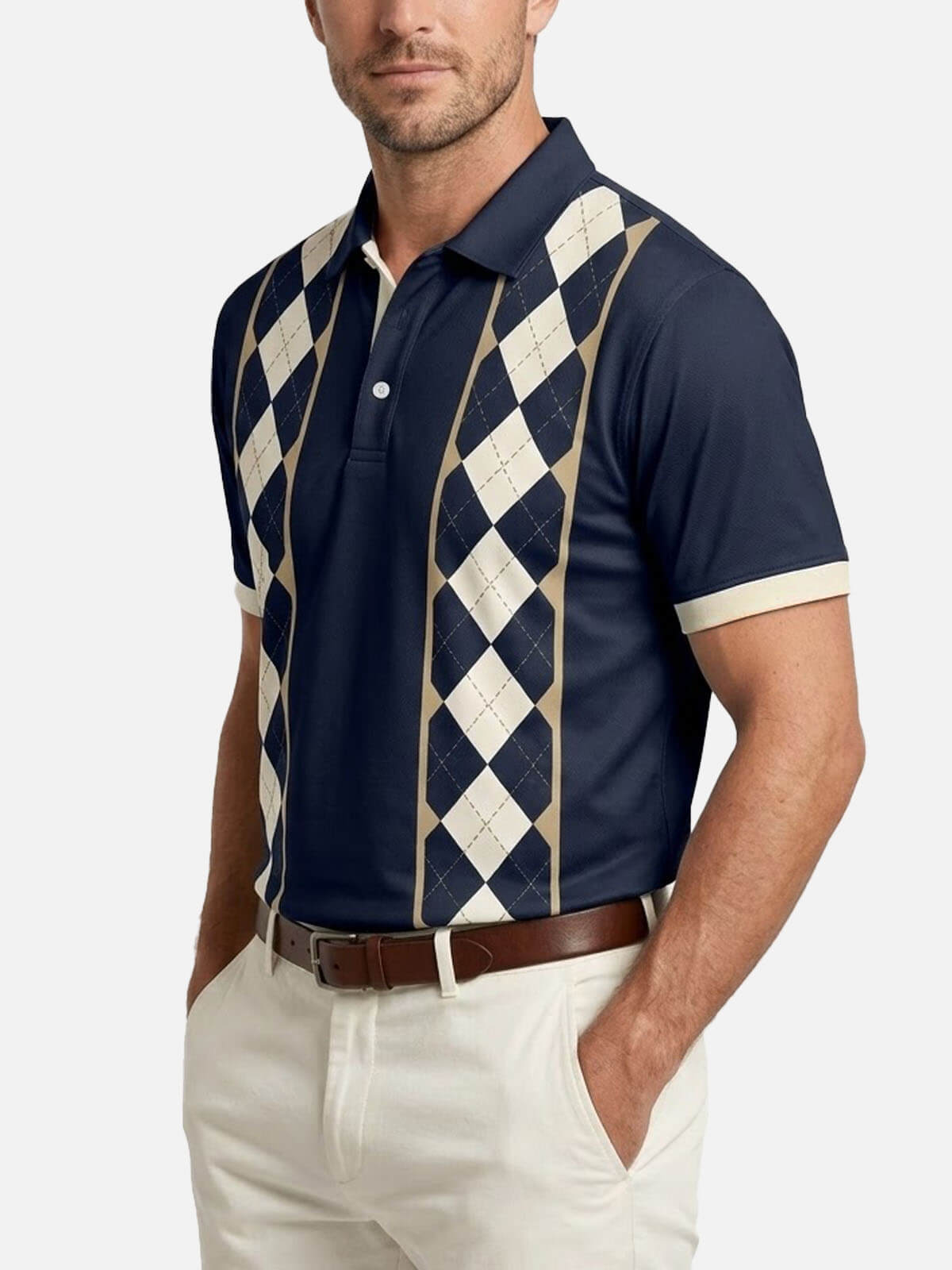 Men's Argyle Panel Short Sleeve Polo Shirt Eleven Oasis