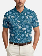 Men's Tropical Island Scene Short Sleeve Polo Shirt Eleven Oasis