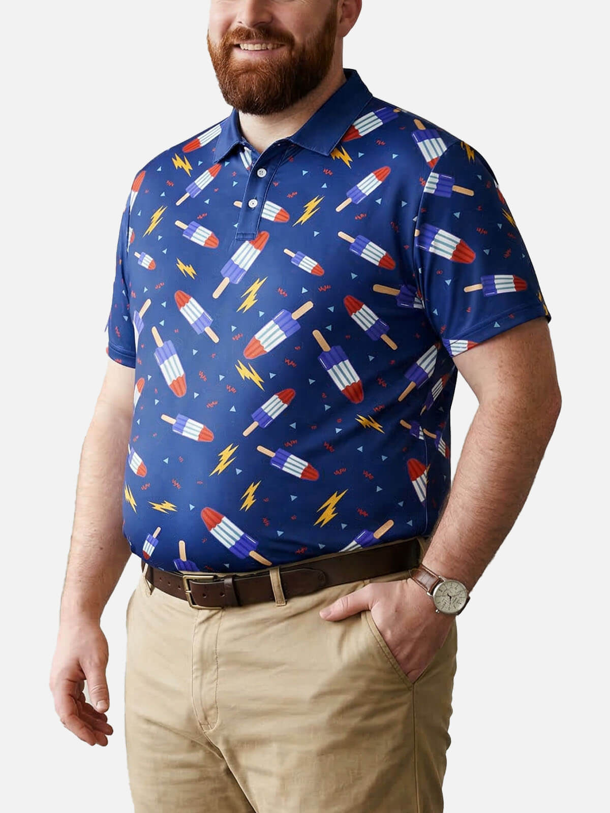 Men's Patriotic Popsicle Pattern Short Sleeve Polo Shirt Eleven Oasis