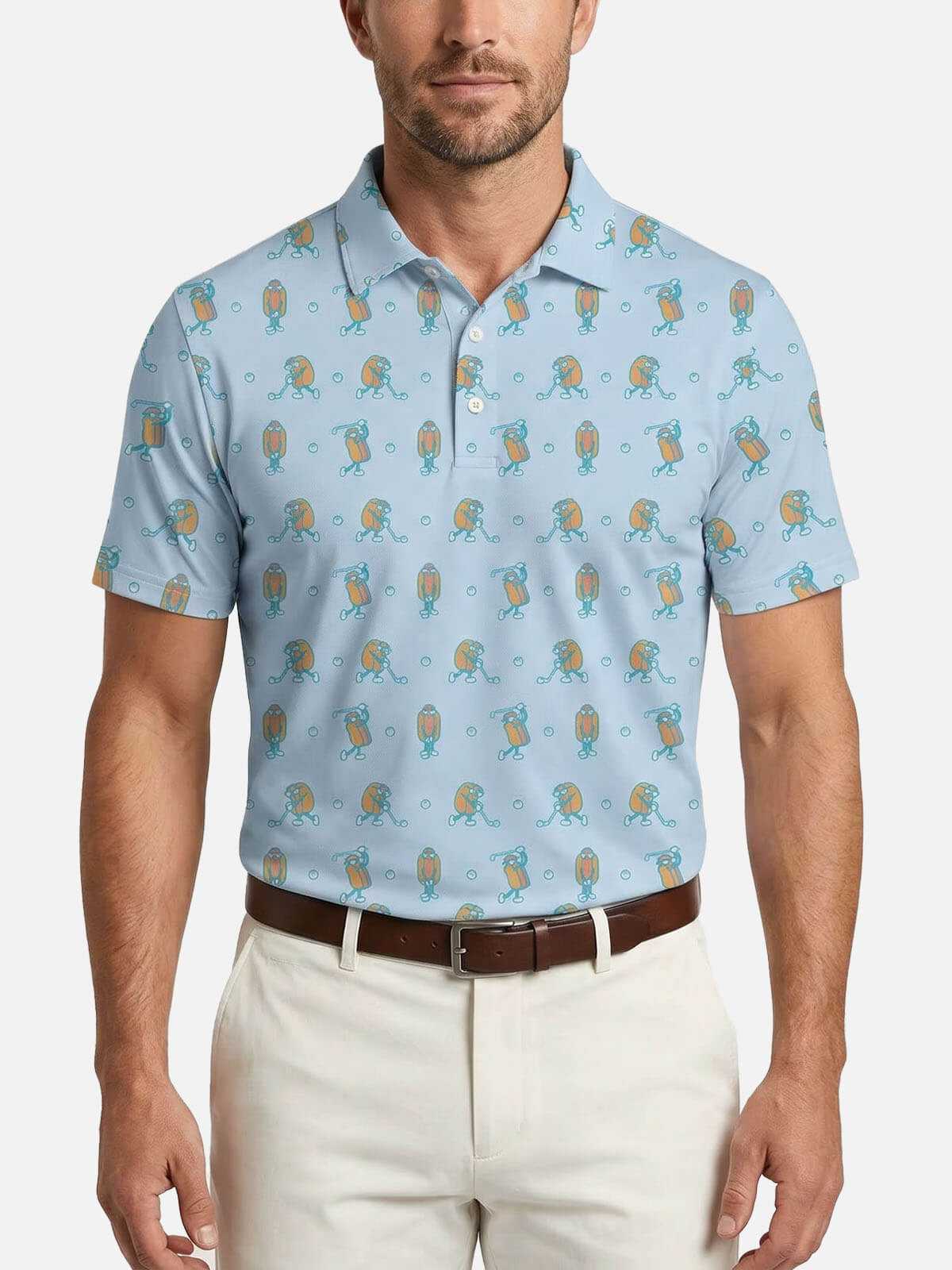 Men's Hot Dog Golf Pattern Short Sleeve Polo Shirt Eleven Oasis