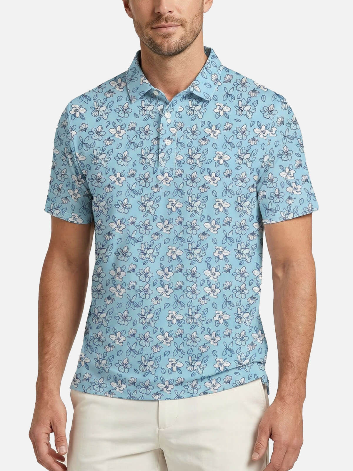 Men's Island Floral Pattern Short Sleeve Polo Shirt Eleven Oasis