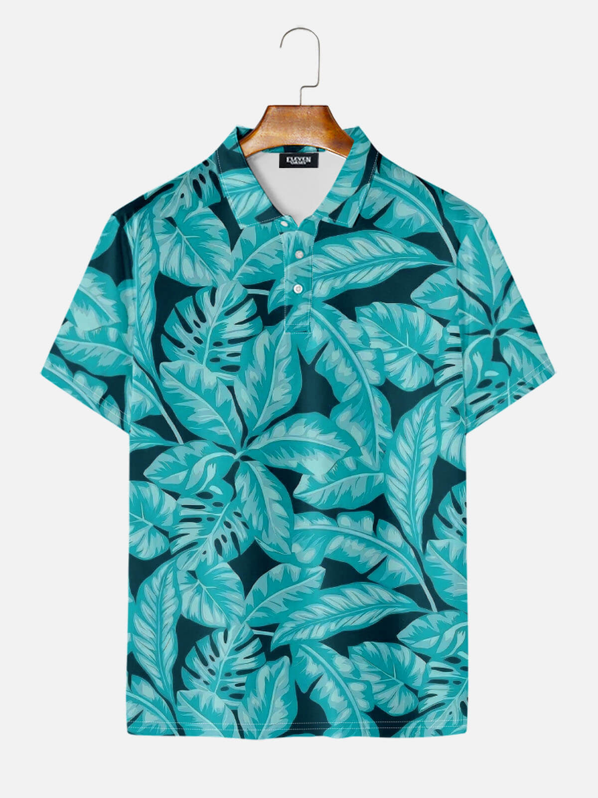 Men's Tropical Leaf Pattern Short Sleeve Polo Shirt Eleven Oasis